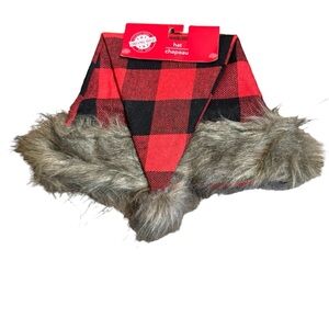 ♥️NEW! CHRISTMAS HOUSE  Buffalo Check Red Santa Hat Faux Fur Trim plaid holiday